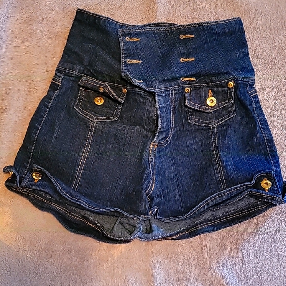 JUNIOR HIGH WAISTED  STRETCH DENIM JEAN SHORTS SZ 5